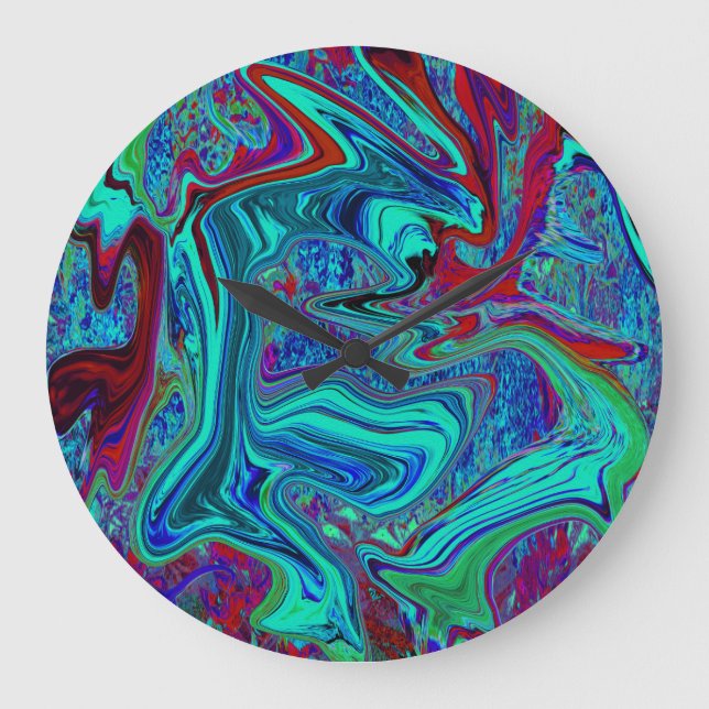 Groovy Abstrakt Retro Art in Blue and Red Stor Klocka (Framsida)