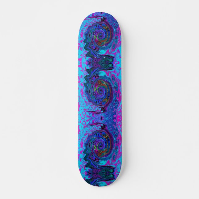 Groovy Abstrakt Retro Blå och Lila Virvel Mini Skateboard Bräda 18,5 Cm (Framsida)