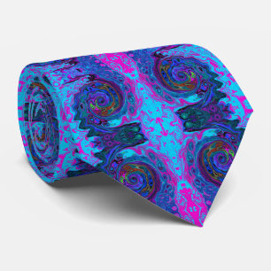 Groovy Abstrakt Retro Blå och Lila Virvel Slips