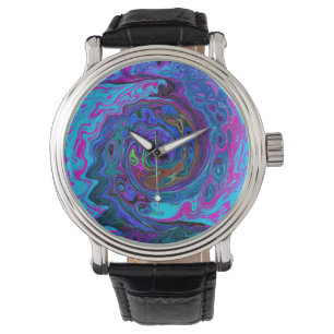 Groovy Abstrakt Retro Blue och Lila Swirl Armbandsur