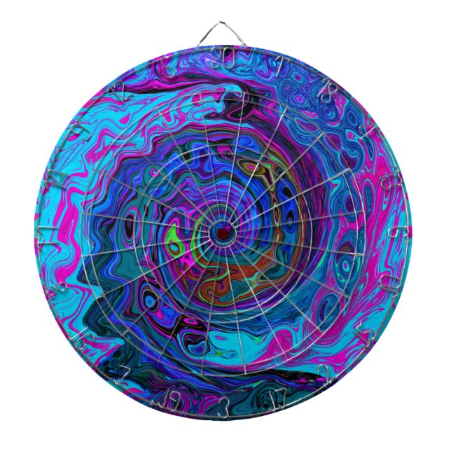 Groovy Abstrakt Retro Blue och Lila Swirl Darttavla (Framsidan)