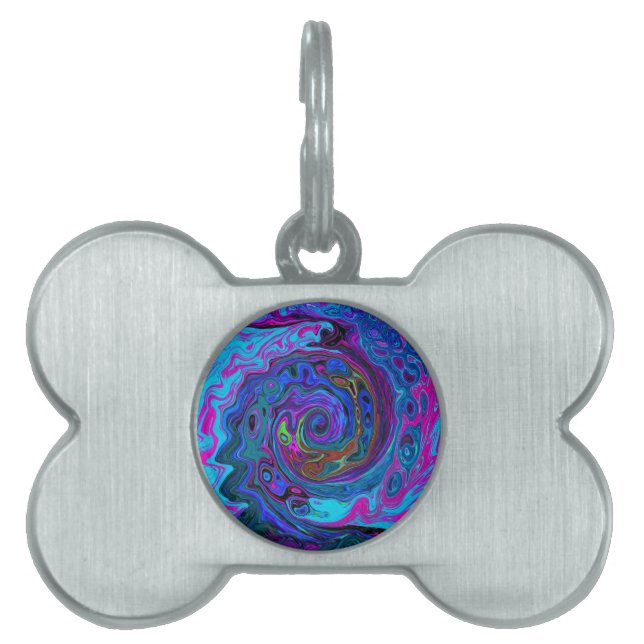 Groovy Abstrakt Retro Blue och Lila Swirl ID-bricka Husdjur (Framsidan)