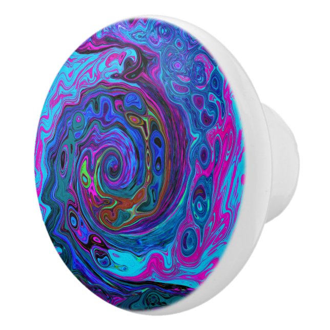 Groovy Abstrakt Retro Blue och Lila Swirl Knopp (Höger)