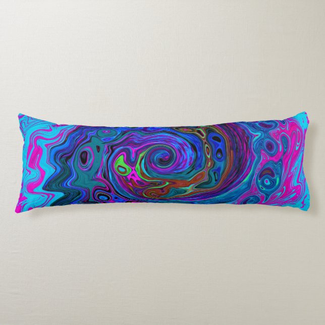 Groovy Abstrakt Retro Blue och Lila Swirl Kroppskudde (Framsidan)