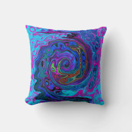 Groovy Abstrakt Retro Blue och Lila Swirl Kudde