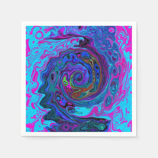 Groovy Abstrakt Retro Blue och Lila Swirl Pappersservett (Framsidan)