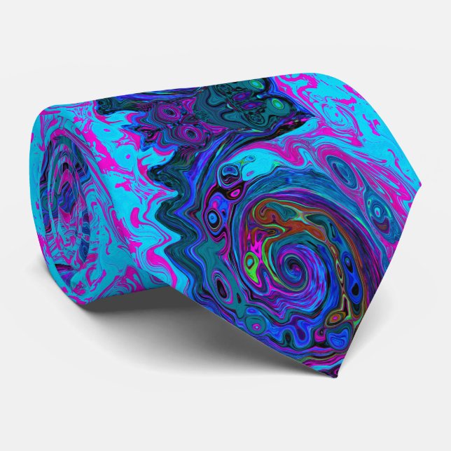 Groovy Abstrakt Retro Blue och Lila Swirl Slips (Rullad)