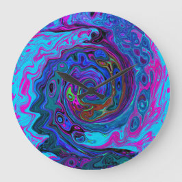 Groovy Abstrakt Retro Blue och Lila Swirl Stor Klocka