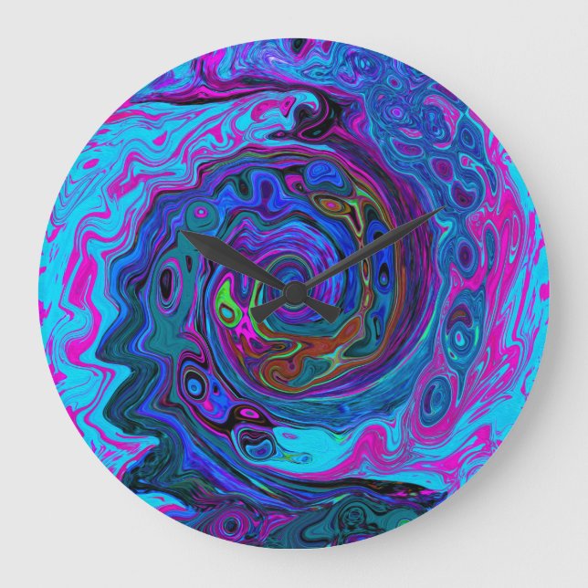 Groovy Abstrakt Retro Blue och Lila Swirl Stor Klocka (Framsida)