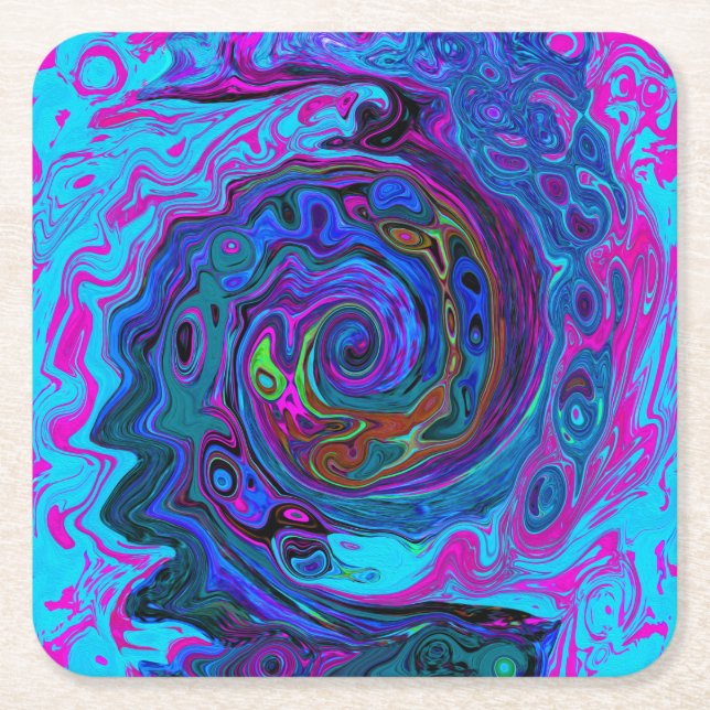 Groovy Abstrakt Retro Blue och Lila Swirl Underlägg Papper Kvadrat (Framsidan)