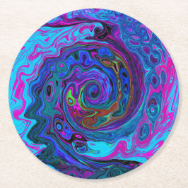 Groovy Abstrakt Retro Blue och Lila Swirl Underlägg Papper Rund