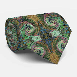Groovy Abstrakt Retro Brun och Grön Virvel Slips
