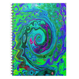Groovy Abstrakt Retro Grönt och Blue Swirl Anteckningsbok
