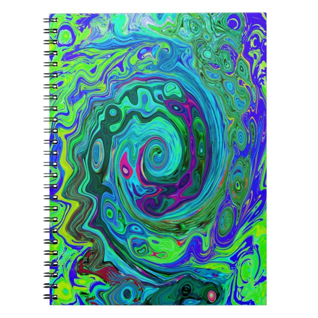 Groovy Abstrakt Retro Grönt och Blue Swirl Anteckningsbok (Framsidan)