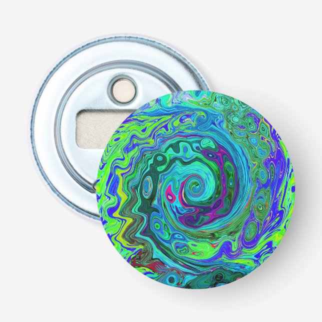 Groovy Abstrakt Retro Grönt och Blue Swirl Flasköppnare (Framsidan)