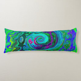 Groovy Abstrakt Retro Grönt och Blue Swirl Kroppskudde