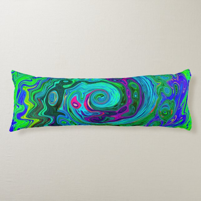 Groovy Abstrakt Retro Grönt och Blue Swirl Kroppskudde (Framsidan)