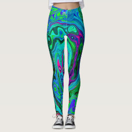 Groovy Abstrakt Retro Grönt och Blue Swirl Leggings