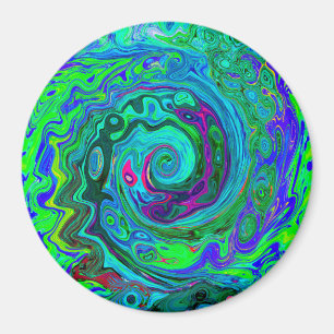 Groovy Abstrakt Retro Grönt och Blue Swirl Magnet