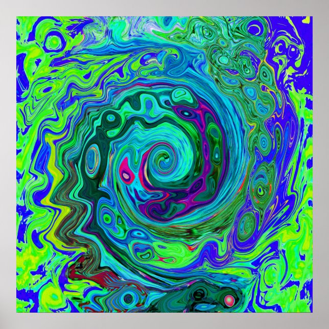 Groovy Abstrakt Retro Grönt och Blue Swirl Poster (Framsidan)
