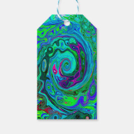 Groovy Abstrakt Retro Grönt och Blue Swirl Presentetikett