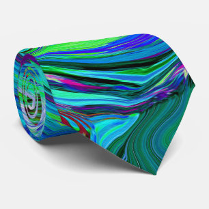 Groovy Abstrakt Retro Grönt och Blue Swirl Slips