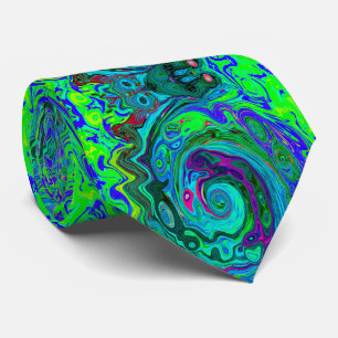 Groovy Abstrakt Retro Grönt och Blue Swirl Slips