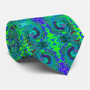 Groovy Abstrakt Retro Grönt och Blue Swirl Slips