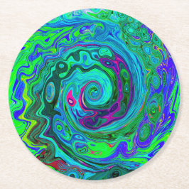 Groovy Abstrakt Retro Grönt och Blue Swirl Underlägg Papper Rund