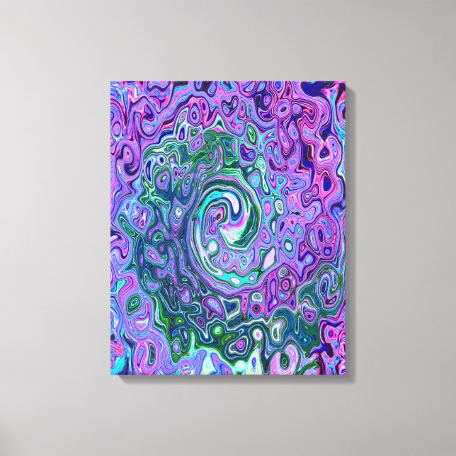Groovy Abstrakt Retro Grönt och Lila Swirl Canvastryck (Framsida)