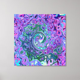 Groovy Abstrakt Retro Grönt och Lila Swirl Canvastryck