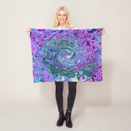 Groovy Abstrakt Retro Grönt och Lila Swirl Fleecefilt