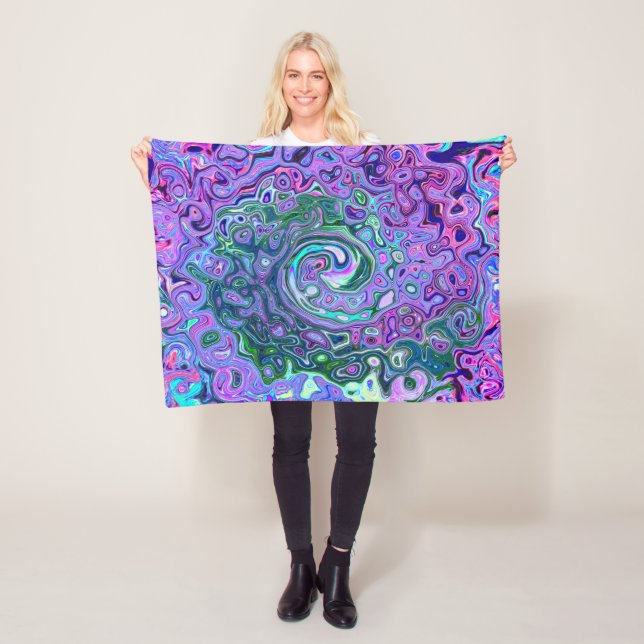 Groovy Abstrakt Retro Grönt och Lila Swirl Fleecefilt (På plats)