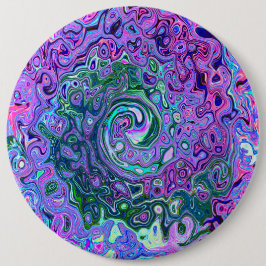 Groovy Abstrakt Retro Grönt och Lila Swirl Knapp