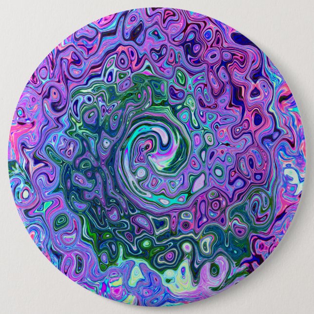 Groovy Abstrakt Retro Grönt och Lila Swirl Knapp (Framsida)