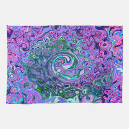 Groovy Abstrakt Retro Grönt och Lila Swirl Kökshandduk