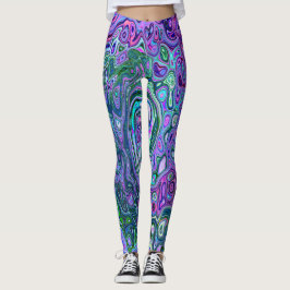 Groovy Abstrakt Retro Grönt och Lila Swirl Leggings