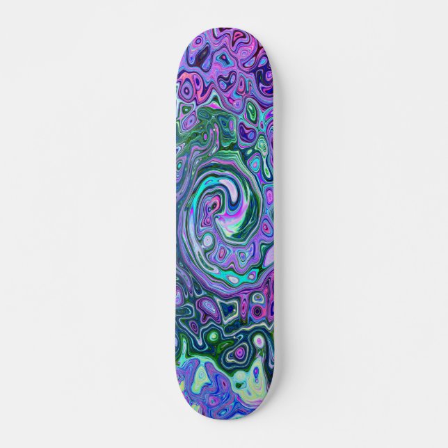 Groovy Abstrakt Retro Grönt och Lila Swirl Mini Skateboard Bräda 18,5 Cm (Framsida)