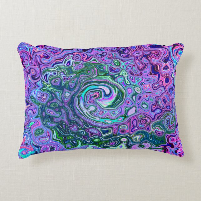 Groovy Abstrakt Retro Grönt och Lila Swirl Prydnadskudde (Framsidan)