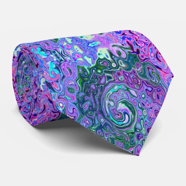 Groovy Abstrakt Retro Grönt och Lila Swirl Slips (Rullad)