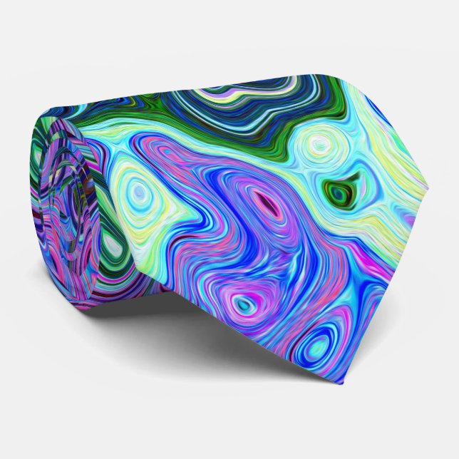 Groovy Abstrakt Retro Grönt och Lila Swirl Slips (Rullad)