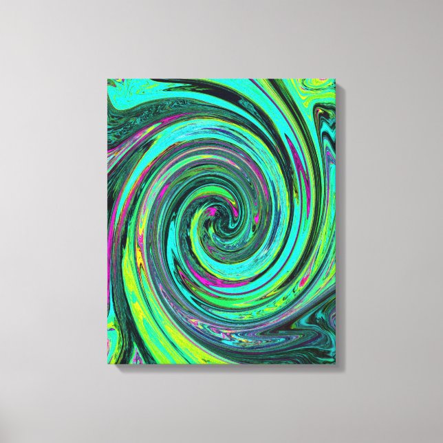 Groovy Abstrakt Retro Grönt och Magenta Swirl Canvastryck (Framsida)