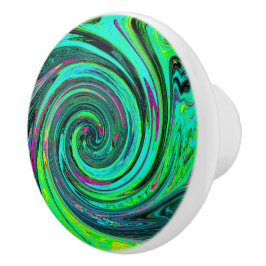 Groovy Abstrakt Retro Grönt och Magenta Swirl Knopp