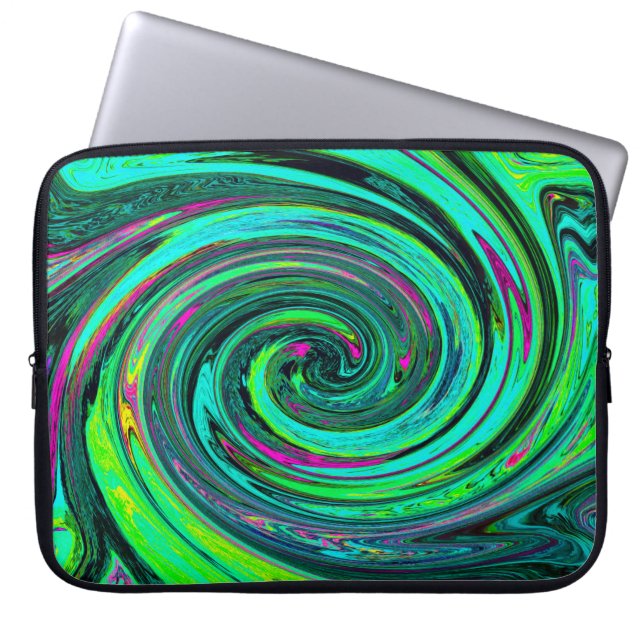 Groovy Abstrakt Retro Grönt och Magenta Swirl Laptop Fodral (Framsidan)