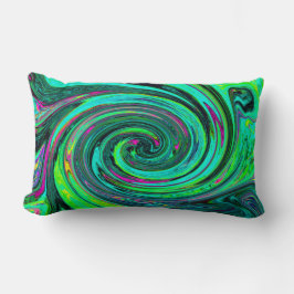 Groovy Abstrakt Retro Grönt och Magenta Swirl Lumbarkudde