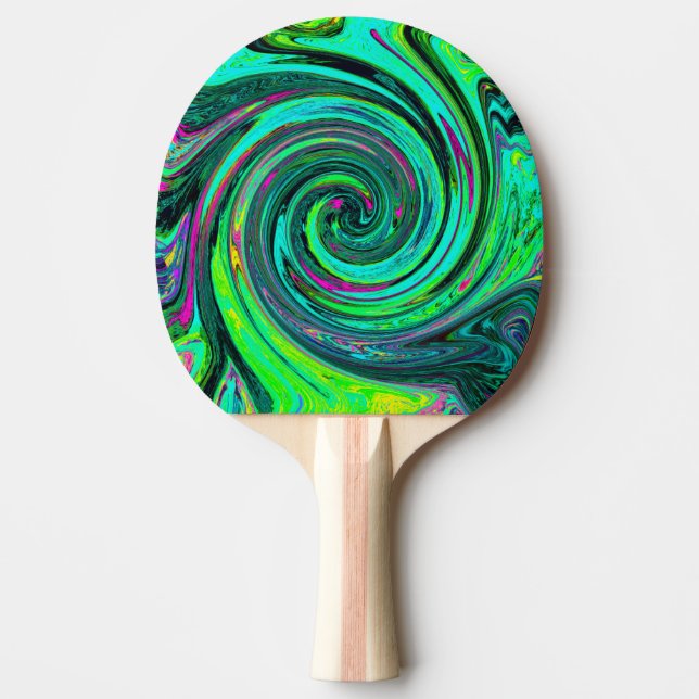 Groovy Abstrakt Retro Grönt och Magenta Swirl Pingisracket (Framsidan)