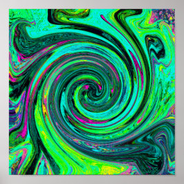 Groovy Abstrakt Retro Grönt och Magenta Swirl Poster
