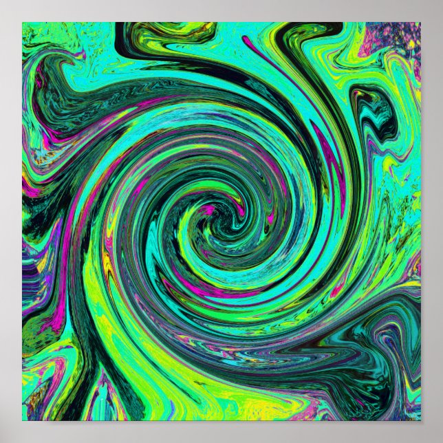 Groovy Abstrakt Retro Grönt och Magenta Swirl Poster (Framsidan)