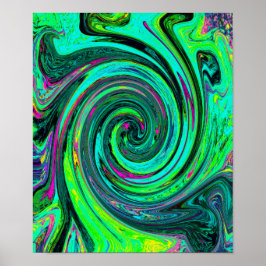 Groovy Abstrakt Retro Grönt och Magenta Swirl Poster