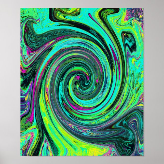 Groovy Abstrakt Retro Grönt och Magenta Swirl Poster (Framsidan)